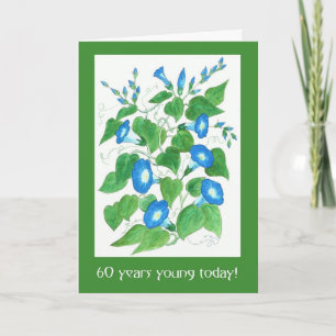 Cartão Flores bonito de Glória da Manhã Azul 60º Aniversá