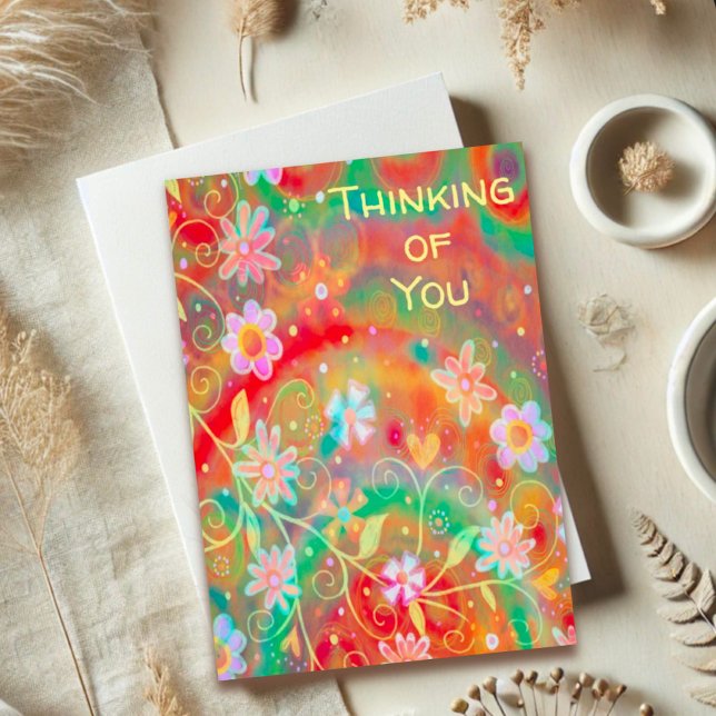 Cartão Flores bonito pensando em você (Criador carregado)