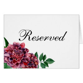 Cartão Flores bordô. Placa de reservado para casamento fl