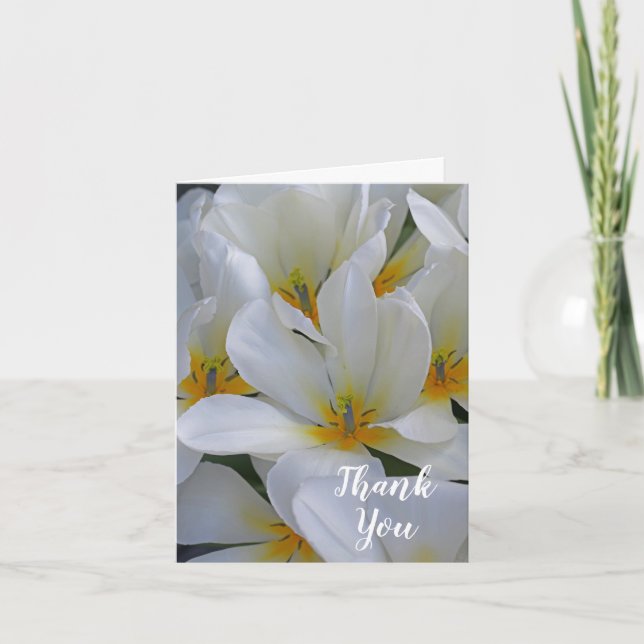 Cartão Flores brancas e amarelas Obrigado (Frente)