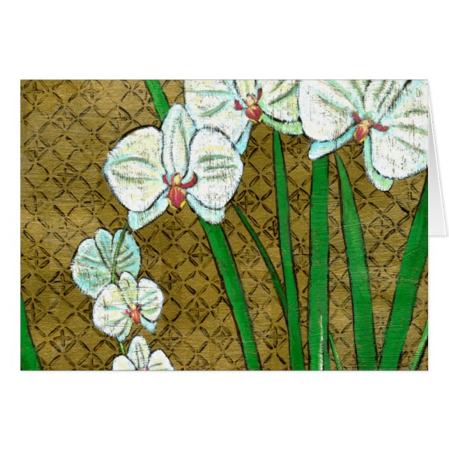 Cartão Flores brancas e caules verdes na borda marrom (Frente Horizontal)