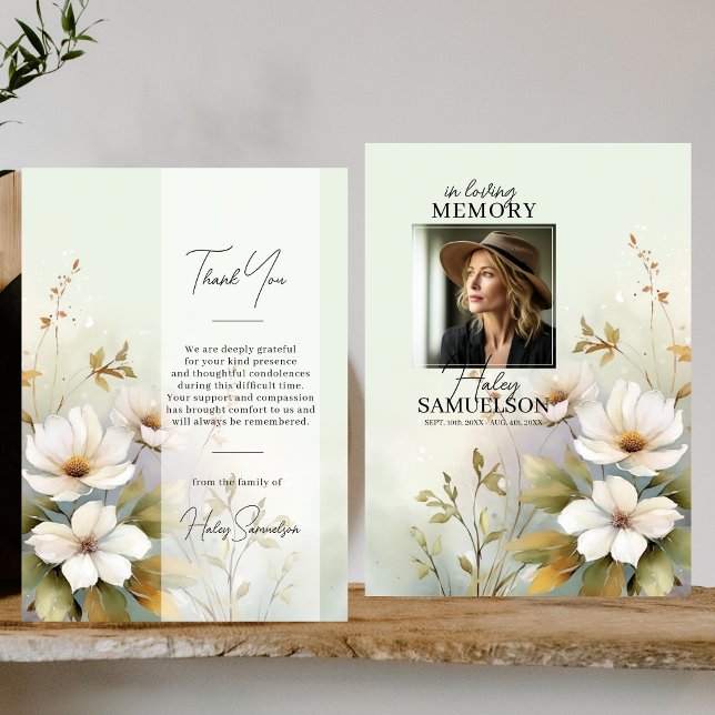 Cartão Flores Brancas Funerais Obrigado | FOTO (White Wildflowers Funeral Thank You  PHOTO Card)