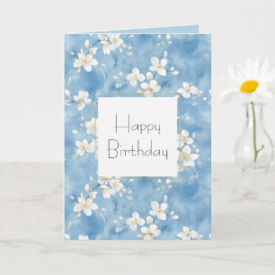 Cartão Flores Brancas Lindas Céu Azul Aniversário