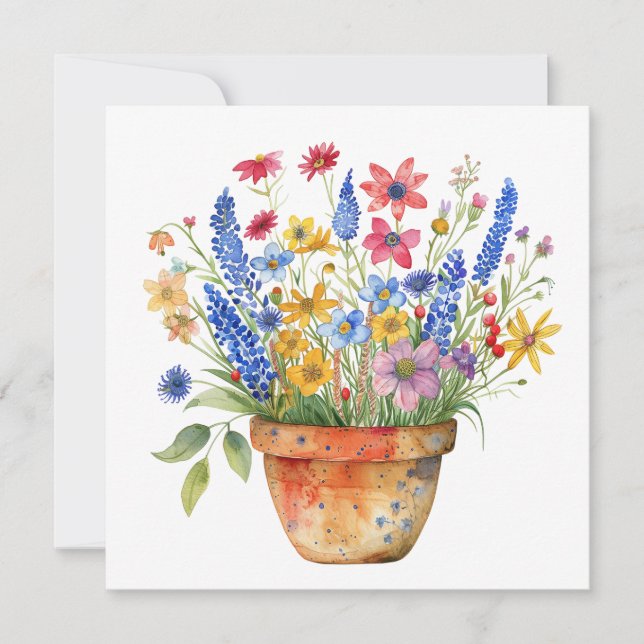 Cartão Flores Caprichosas e Bonitas em Vaso Pensando em V (Frente)