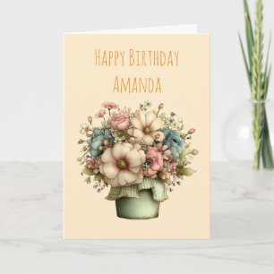 Cartão Flores Caprichosas em um Vaso de Planta Cute Anive