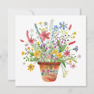 Cartão Flores Caprichosas no Vaso Alegram Pensando em Voc