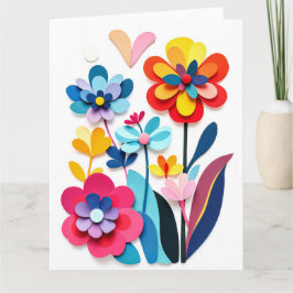 Cartão Flores Coloridas de Papel Cortado Botânica Alegre