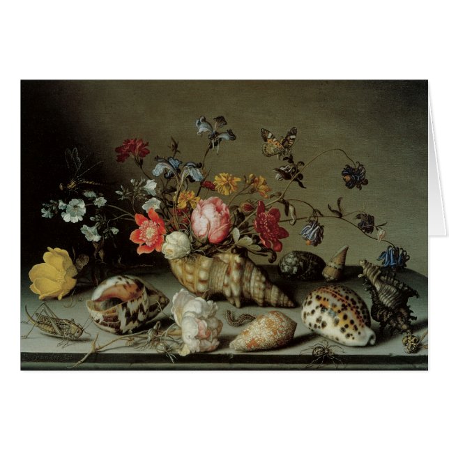 Cartão Flores, conchas e insetos Balthasar van der Ast (Frente Horizontal)