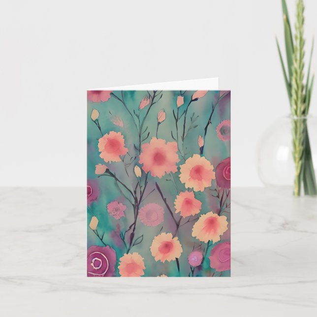 Cartão Flores cor-de-água rosa personalizáveis (Frente)