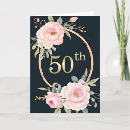 Cartão Flores Cor-de-Rosa no 50º Aniversário de Casamento