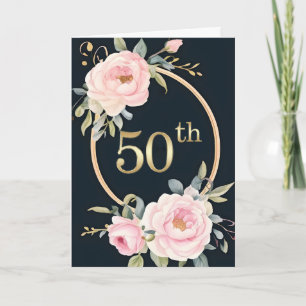 Cartão Flores Cor-de-Rosa no 50º Aniversário de Casamento
