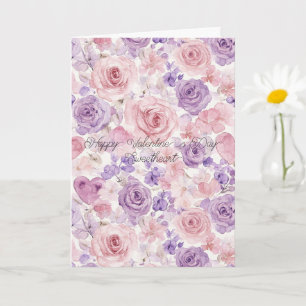 Cartão Flores Corações Rosa Roxo Blush Dia dos Namorados