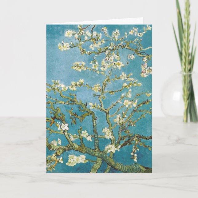 Cartão Flores de Amendoeira de Van Gogh - Arte Azul Cláss (Frente)