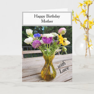 Cartão Flores de Aniversário da Mãe Listras Aquarela
