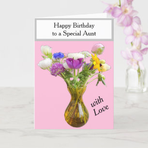 Cartão Flores de Aniversário da Tia Rosa