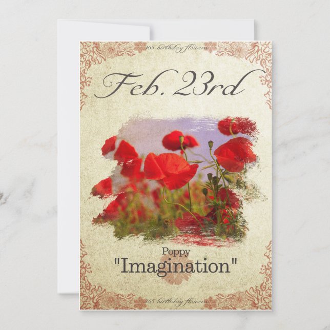Cartão Flores de aniversário em 23 de fevereiro "Poppy" (Frente)