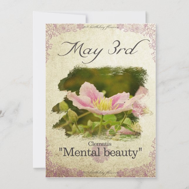 Cartão Flores de aniversário em 3 de maio "Clematis" (Frente)