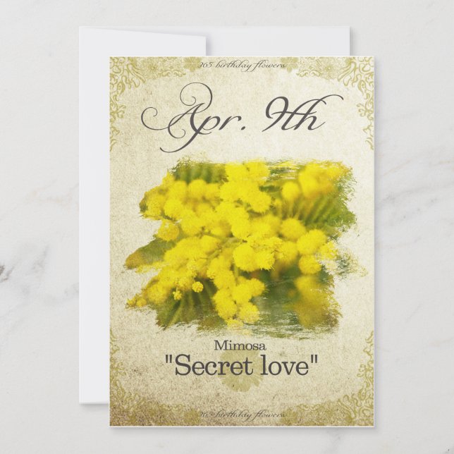 Cartão Flores de aniversário em 9 de abril "Mimosa" (Frente)