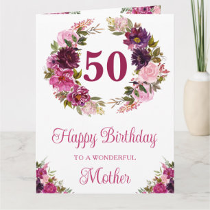 Cartão Flores de aniversário em aquarela rosa escuro