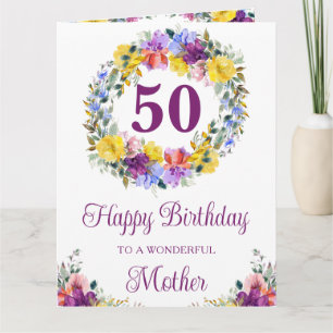 Cartão Flores de Aniversário em Aquarela Roxo e Amarelo