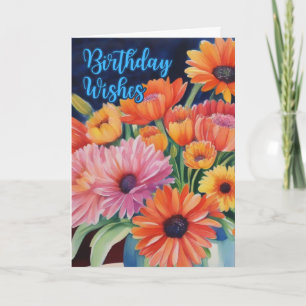 Cartão Flores de Aniversário Erguem-se em Aquarela