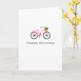 Cartão Flores de Aniversário Feliz da Bicicleta Rosa de P