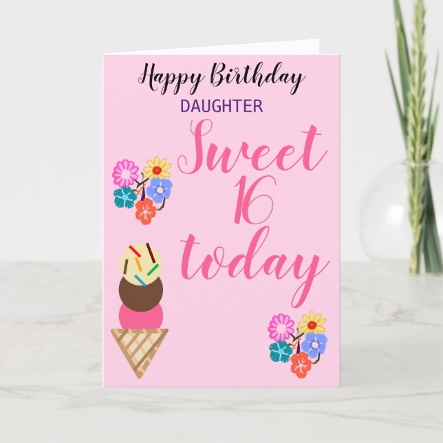 Cartão Flores de Aniversário Filha Doce QUALQUER IDADE (Frente)