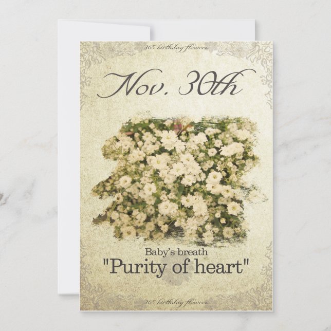 Cartão Flores de aniversário no 30 de novembro "A respira (Frente)
