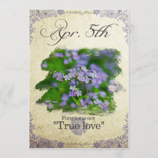 Cartão Flores de aniversário no 5 de abril "Esqueça-me-nã
