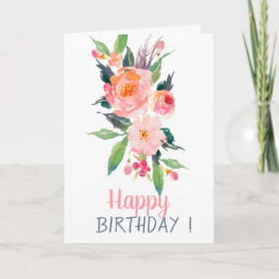 Cartão Flores de Aquarela Chic Aniversário