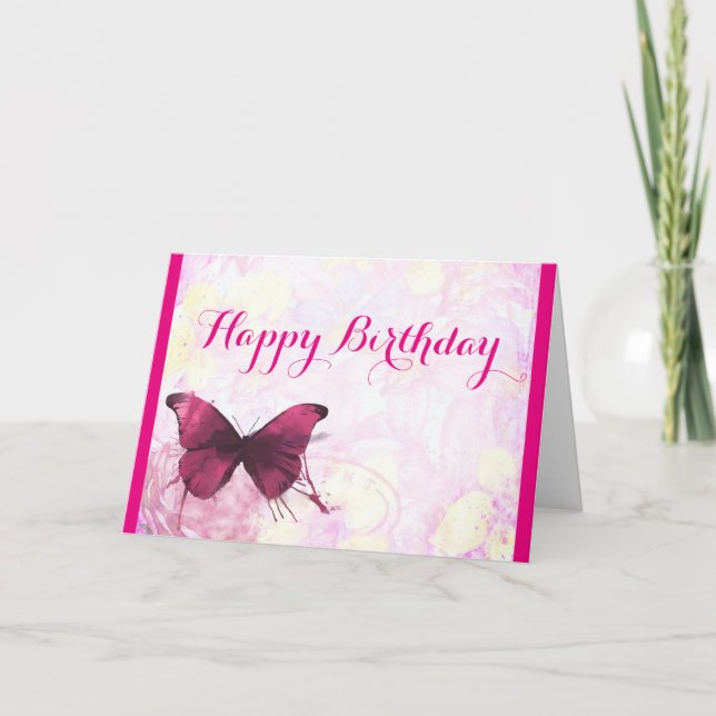 Cartão Flores de Aquarela com Borboleta de Aniversário (Frente)