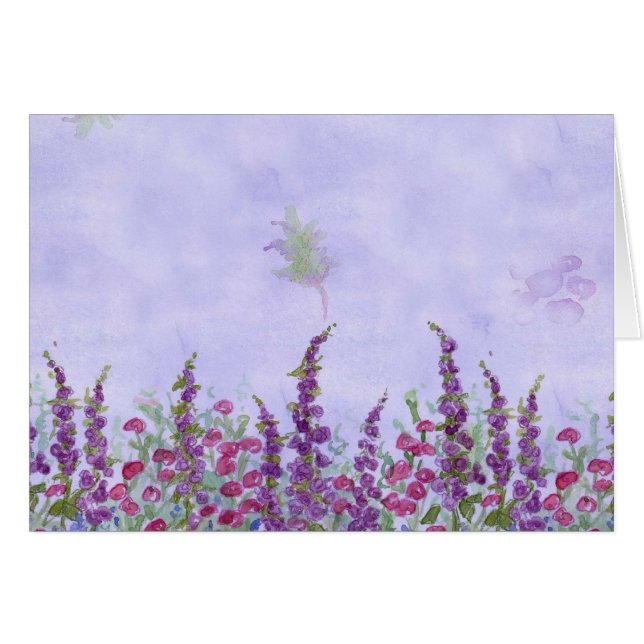 Cartão Flores de Aquarela de Jardim de Algodão lavanda (Frente Horizontal)