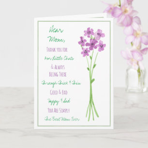 Cartão Flores de Aquarela Roxa Feliz Aniversário Mãe