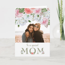 Cartão Flores de Aquarelas de Foto Personalizadas da Mãe