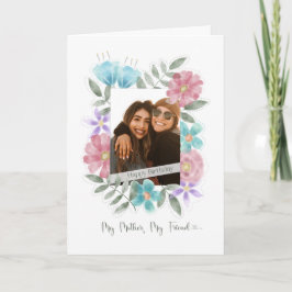 Cartão Flores de Aquarelas de Foto Personalizadas da Mãe