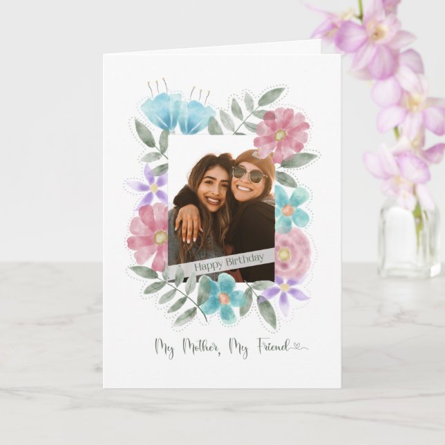 Cartão Flores de Aquarelas de Foto Personalizadas da Mãe  (Orquídea)