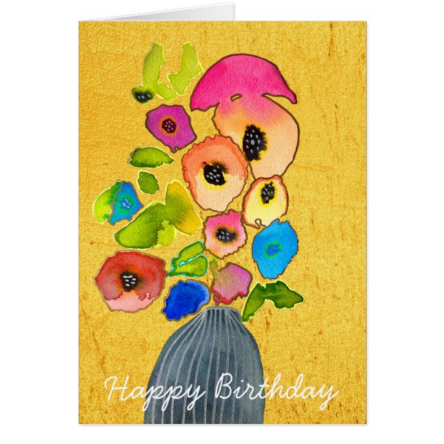 Cartão Flores de aquarelas florais em vaso (Frente)