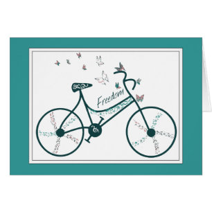 Cartão Flores de borboletas e fãs delicados da bicicleta