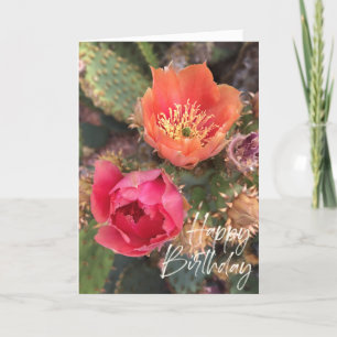 Cartão Flores de Cactus   Feliz Aniversário do Blooming