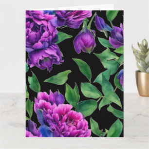 Cartão Flores de cor-de-água magenta-púrpura escura, flor