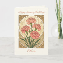 Flores de Cravo Rosa de Aniversário de Janeiro Art