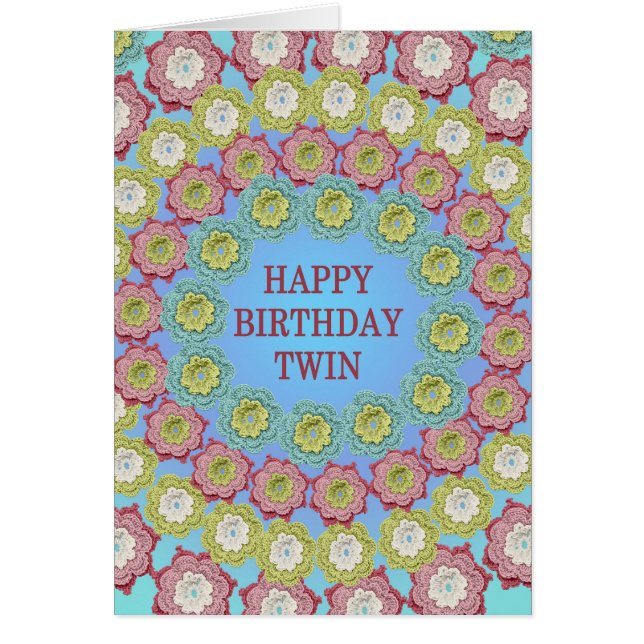 Cartão Flores de Crochet Twin Birthday (Frente)
