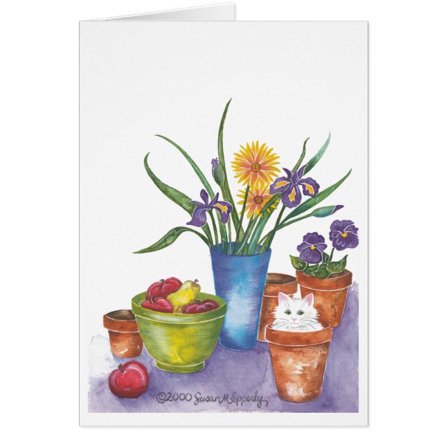 Cartão Flores de Fruta de Gato Branco "Liliana" (Frente)