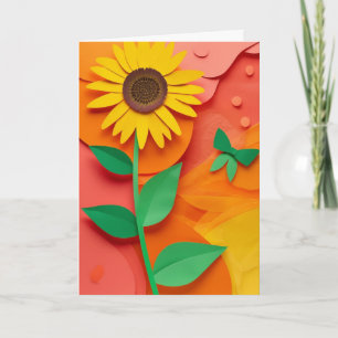 Cartão Flores de Girassol Recortadas em Papel