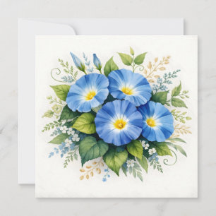 Cartão Flores de Ipoméia Azul Aquarela
