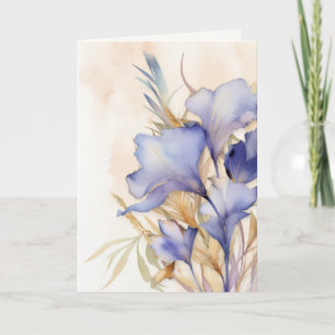 Cartão Flores de Íris Aquarela de Simpatia Obrigado