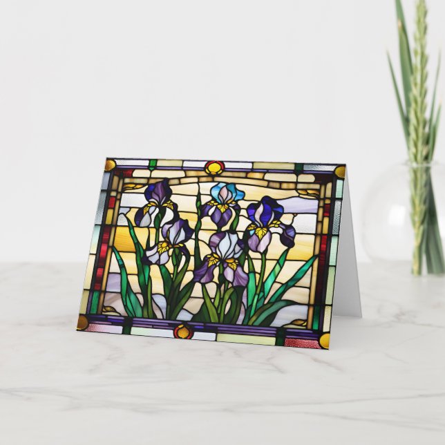 Cartão Flores De Íris Roxas De Vidro Arrefecido (Frente)