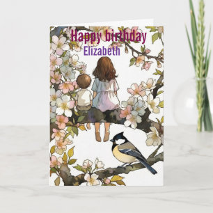 Cartão Flores de irmã personalizadas aquarela aniversário