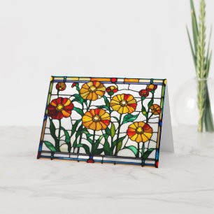 Cartão Flores de Jardim Laranja Bonito em Vidro Pintado