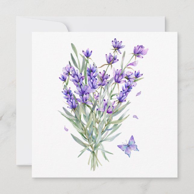 Cartão Flores de Lavanda em Aquarela  (Frente)